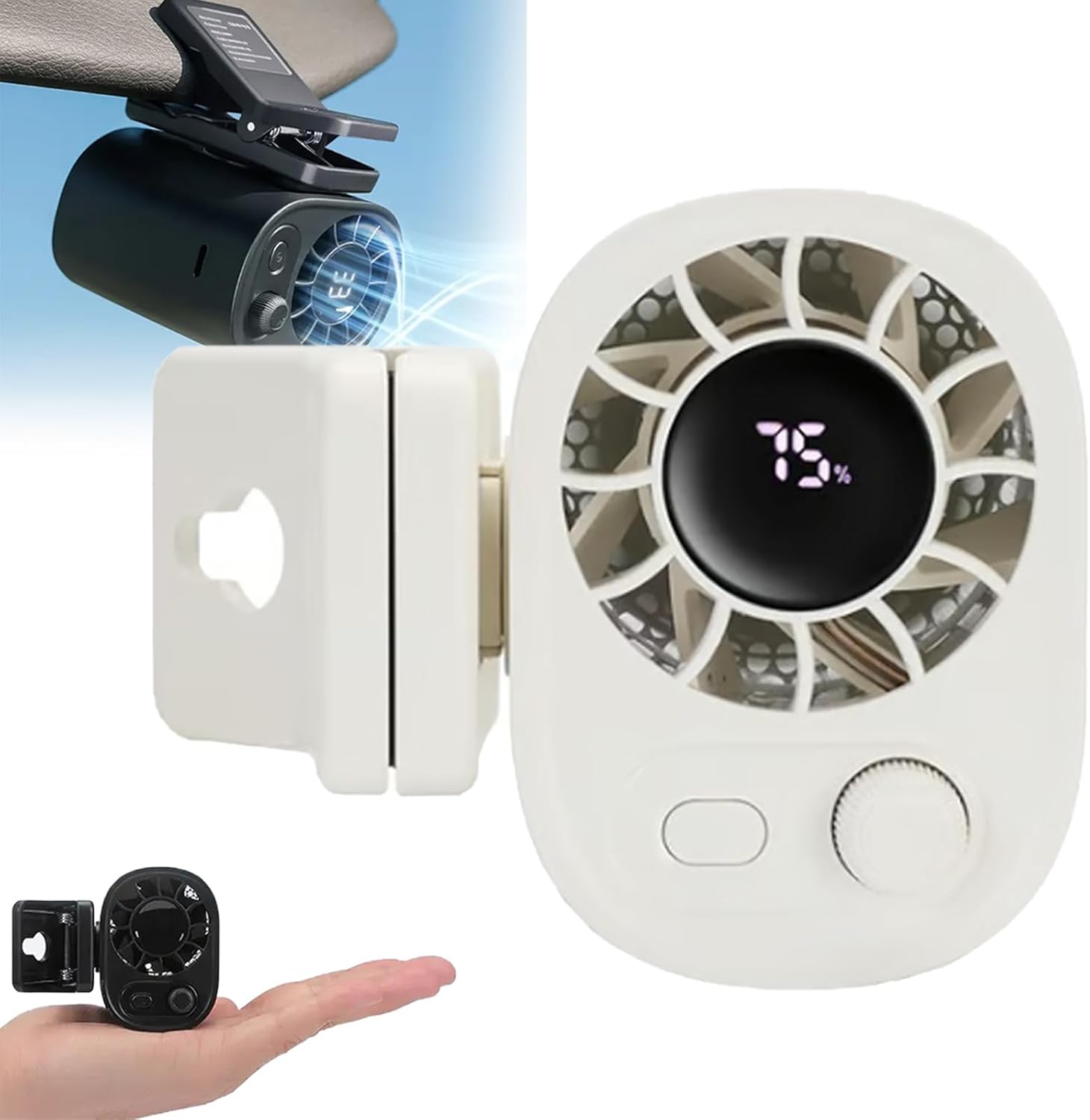 Car Clip On Fan with LED Display - 360° Rotation