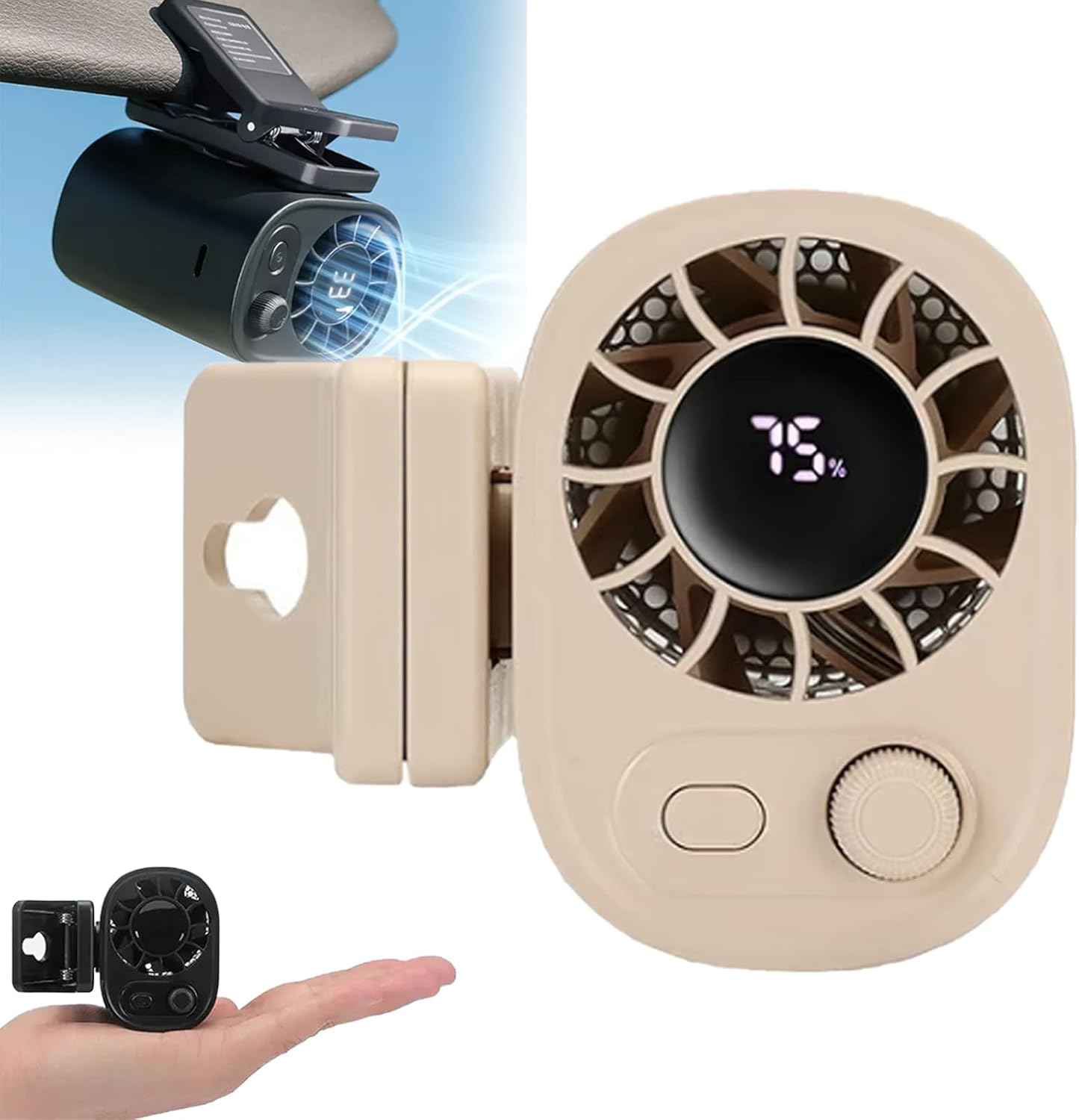 Car Clip On Fan with LED Display - 360° Rotation
